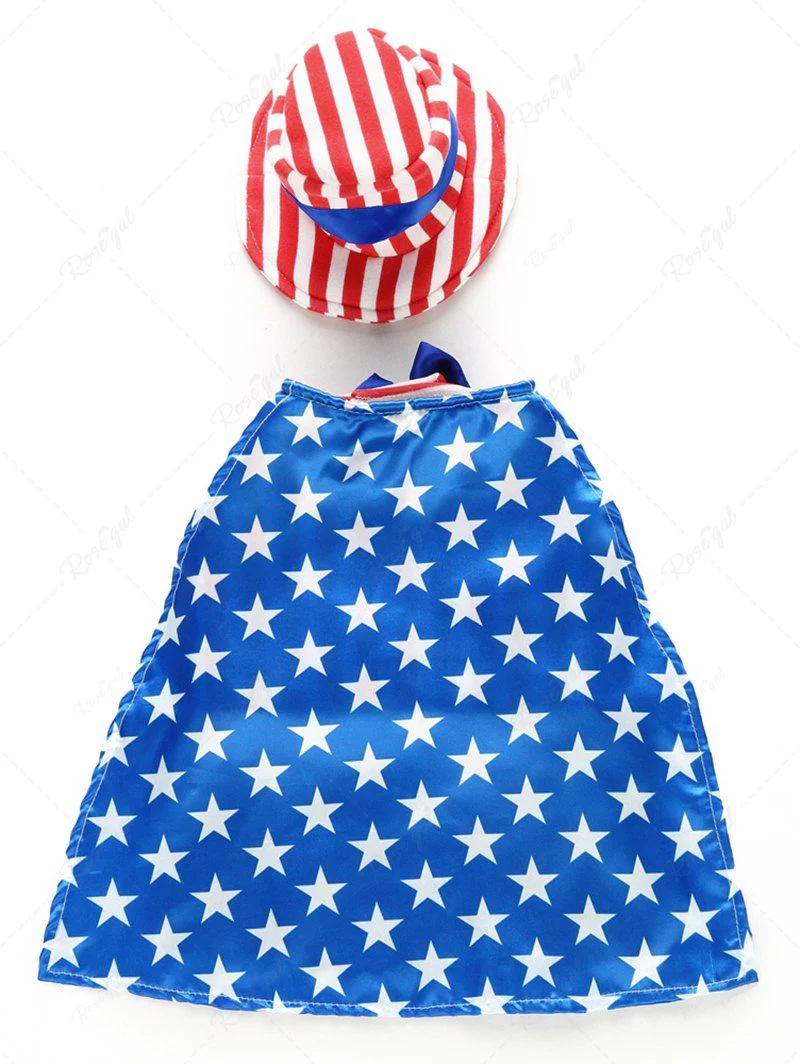 Pet's Patriotic 4th of July Independence Day Costume American Flag Printed Bowknot Cape With Hat - Image 4