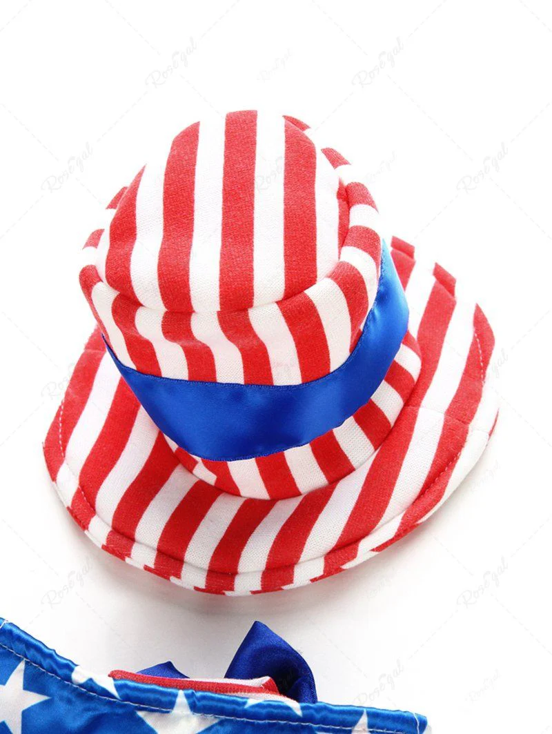 Pet's Patriotic 4th of July Independence Day Costume American Flag Printed Bowknot Cape With Hat - Image 5