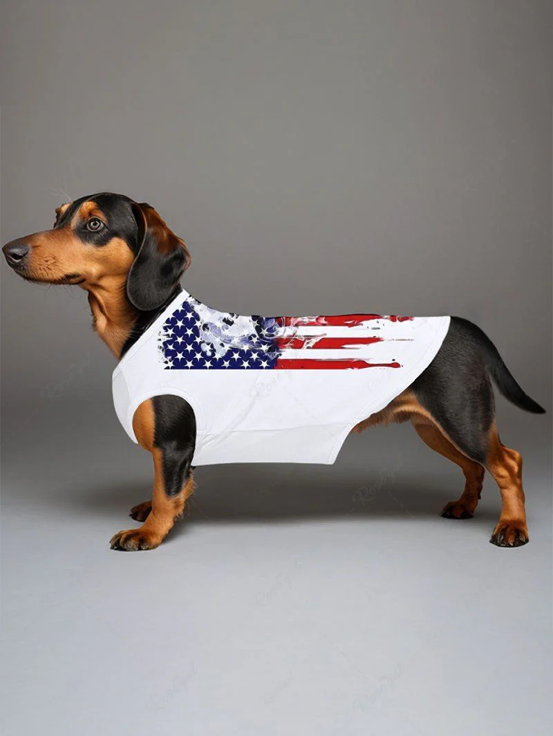 Pet's Patriotic American Flag Skull Printed Tank Top - Image 4