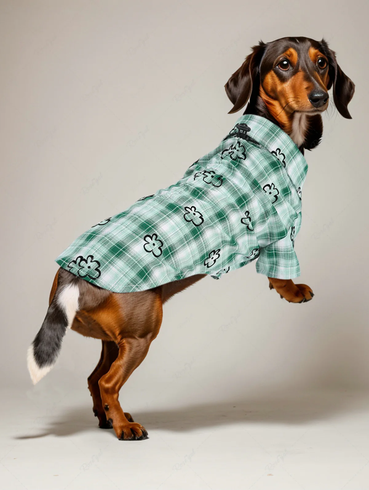 Pet's Plaid Floral Printed Toggle Drawstring O-Ring Stars Button Shirt - Image 3