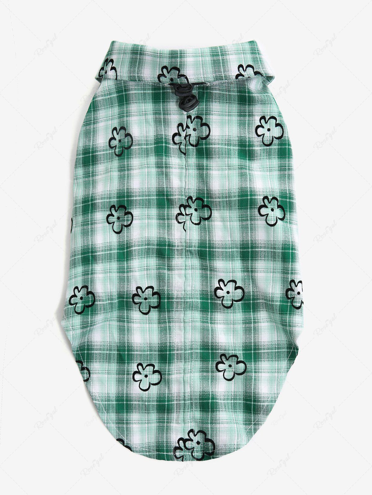 Pet's Plaid Floral Printed Toggle Drawstring O-Ring Stars Button Shirt - Image 5