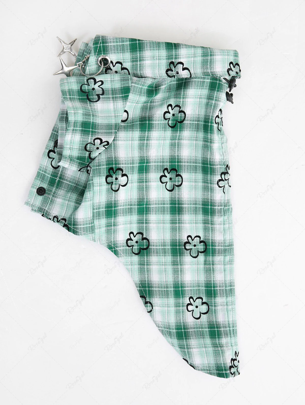 Pet's Plaid Floral Printed Toggle Drawstring O-Ring Stars Button Shirt - Image 6