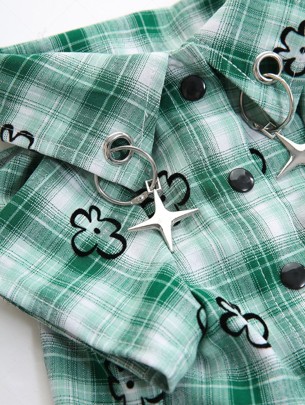 Pet's Plaid Floral Printed Toggle Drawstring O-Ring Stars Button Shirt - Image 7