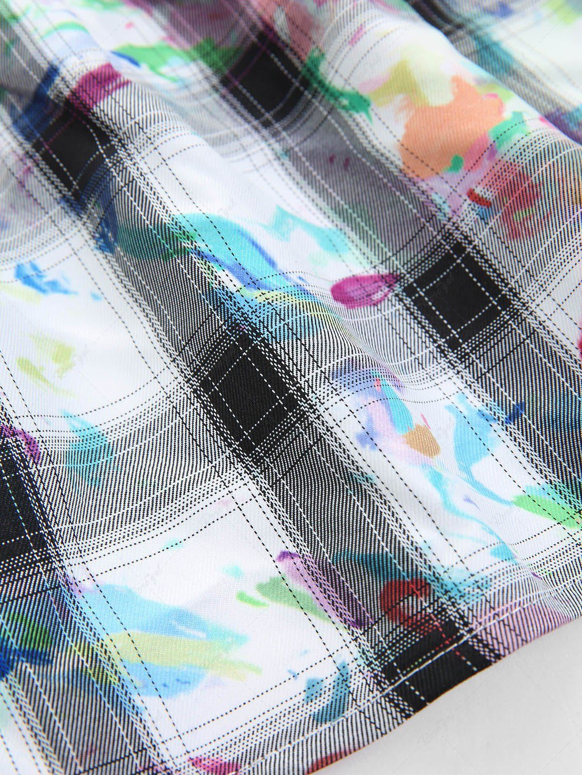 Pet's Plaid Painting Graffiti Printed Glitter Rivet Floral Crochet Trim Button Dress - Image 7