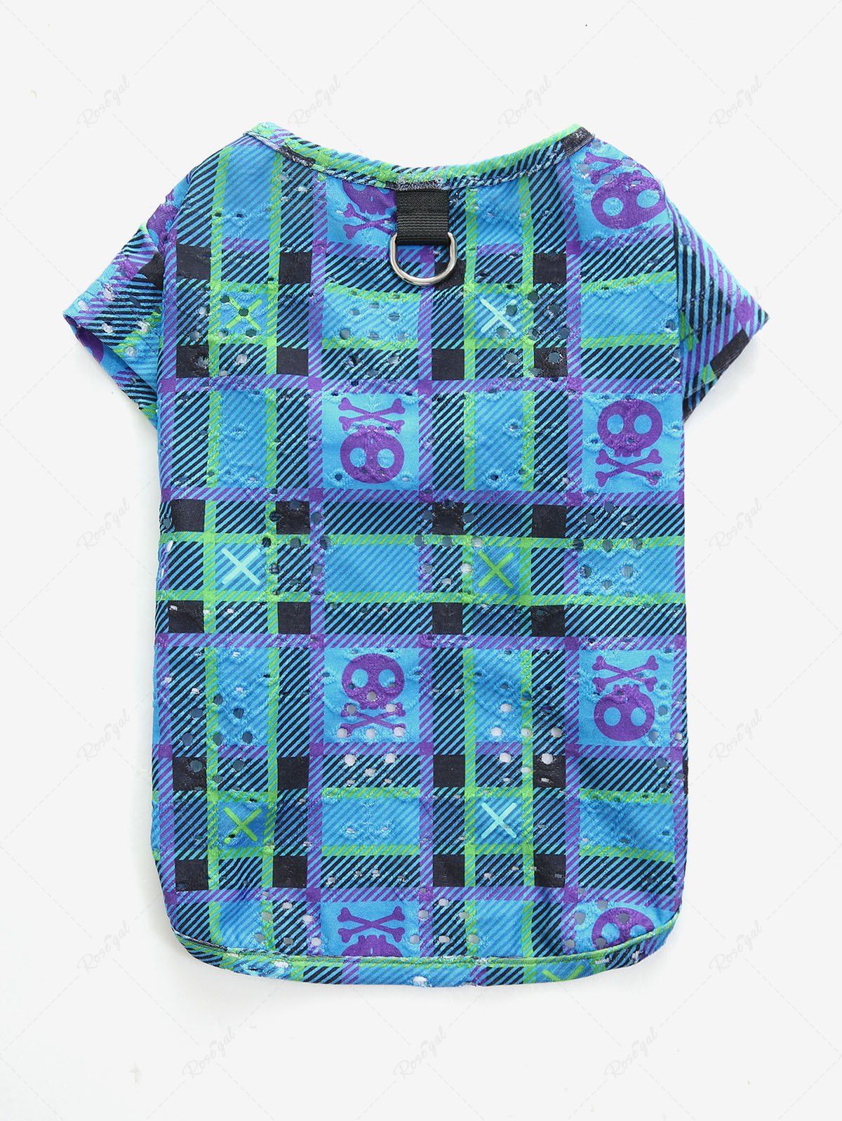 Pet's Plaid Skulls Skeleton Colorblock Printed T-shirt - Image 4