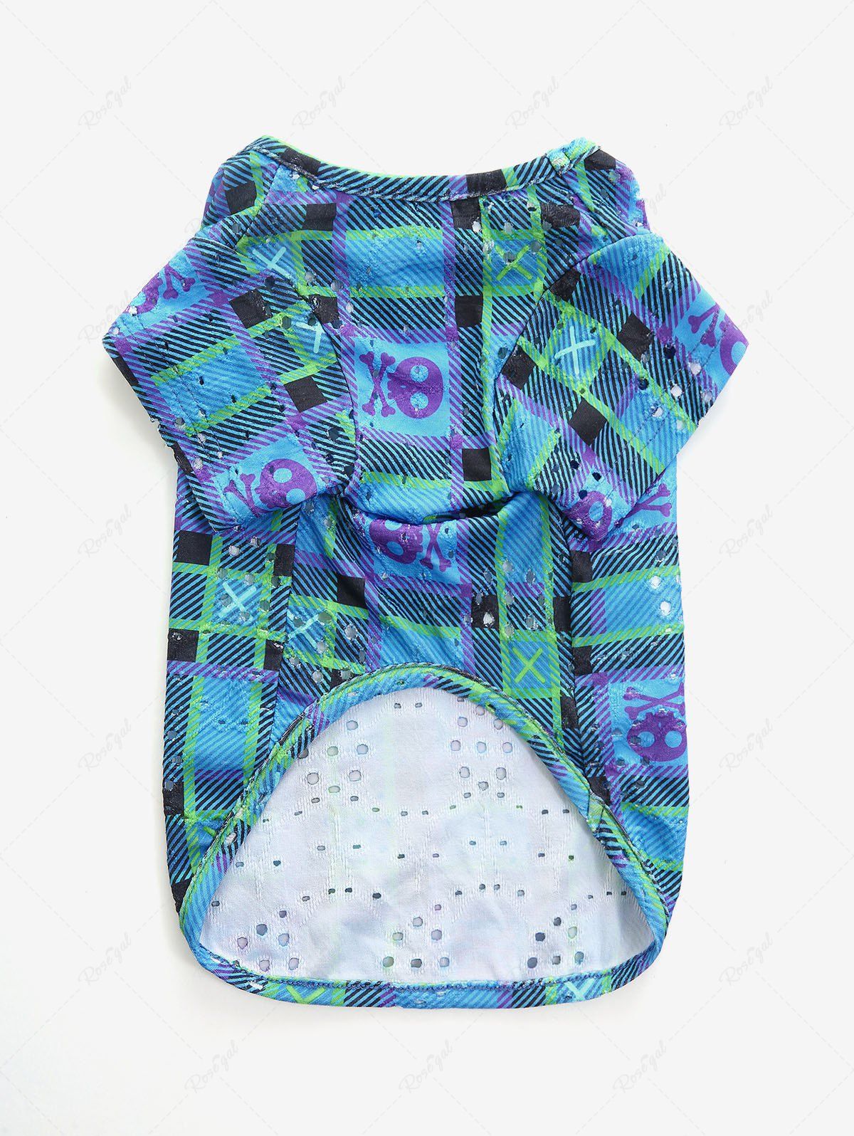 Pet's Plaid Skulls Skeleton Colorblock Printed T-shirt - Image 5