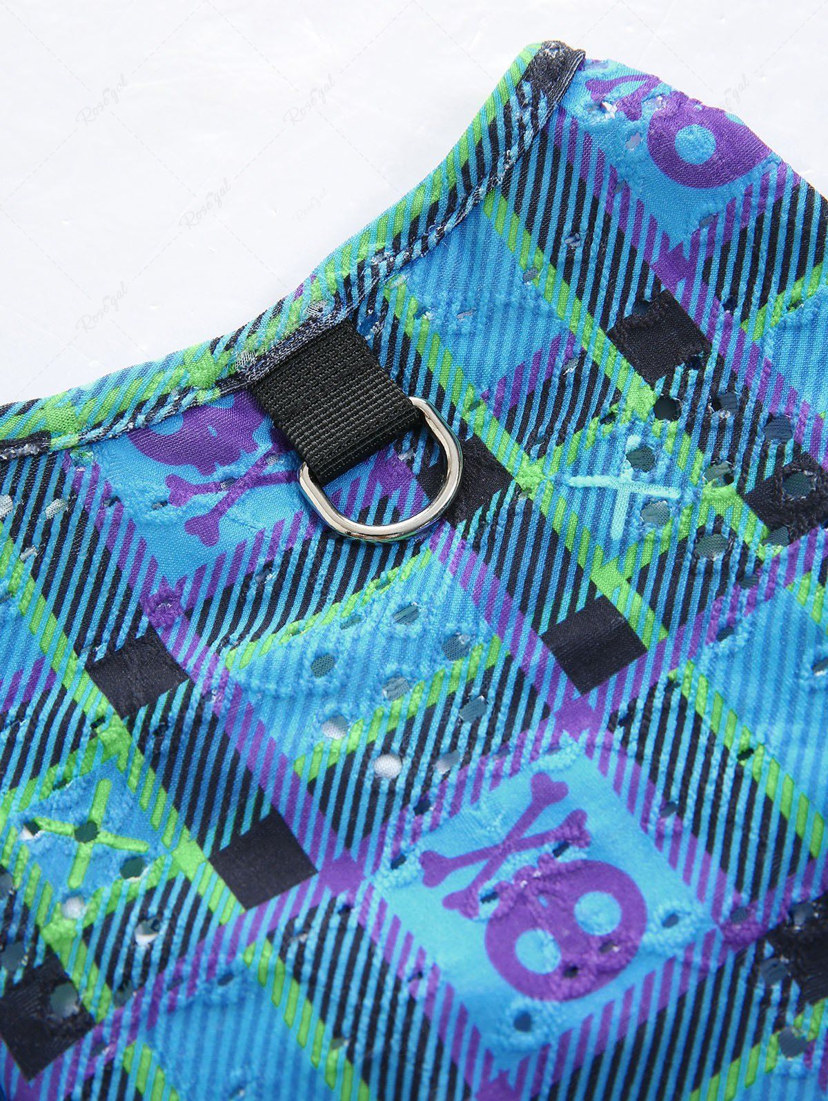Pet's Plaid Skulls Skeleton Colorblock Printed T-shirt - Image 7