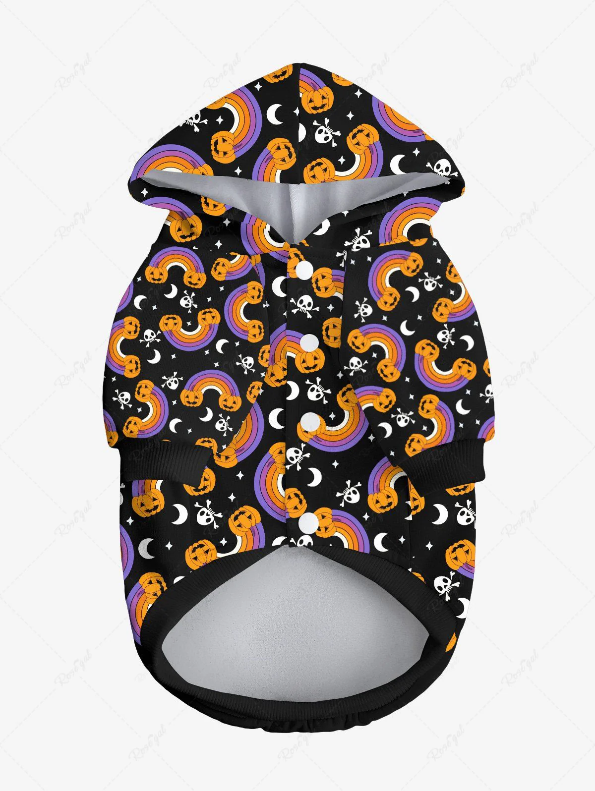 Pet's Pumpkin Rainbow Star Moon Skulls Printed Halloween Button Hoodie - Image 3