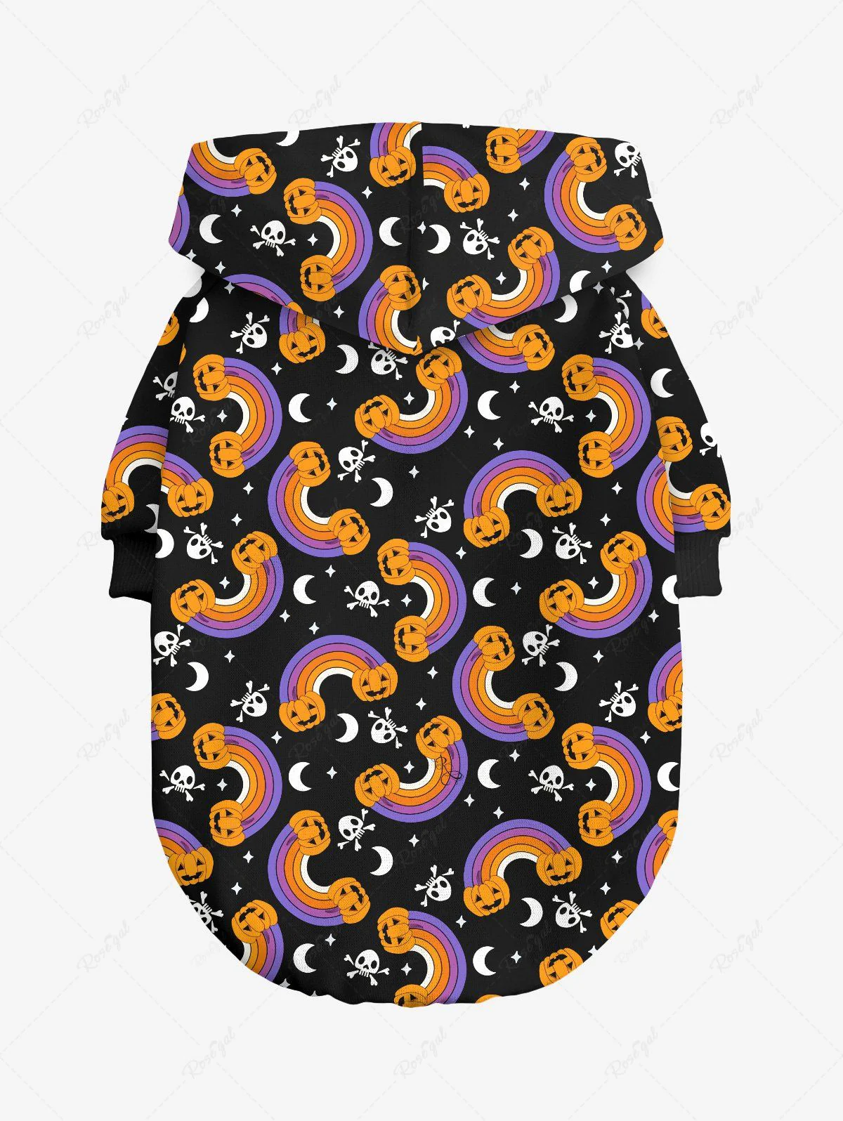 Pet's Pumpkin Rainbow Star Moon Skulls Printed Halloween Button Hoodie - Image 4
