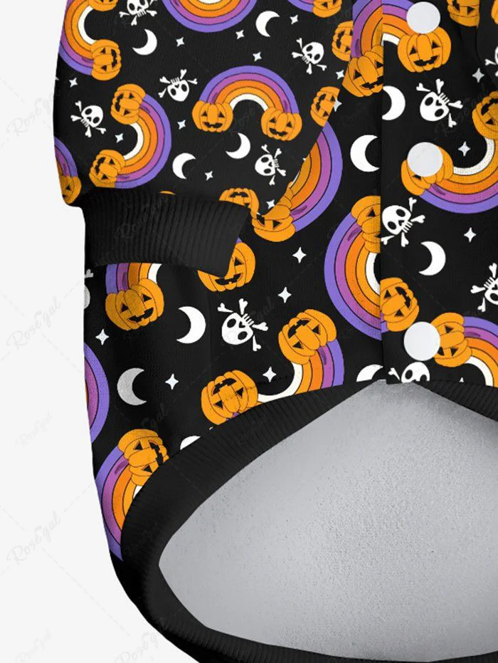 Pet's Pumpkin Rainbow Star Moon Skulls Printed Halloween Button Hoodie - Image 6