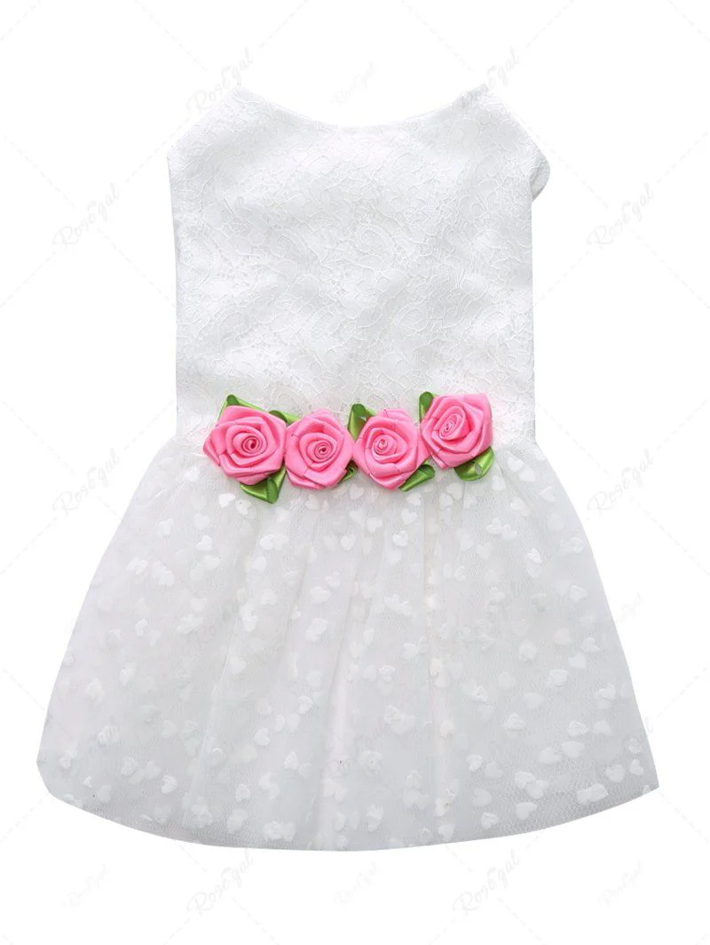 Pet's Rose Flower Lace Mesh Dress - Image 3