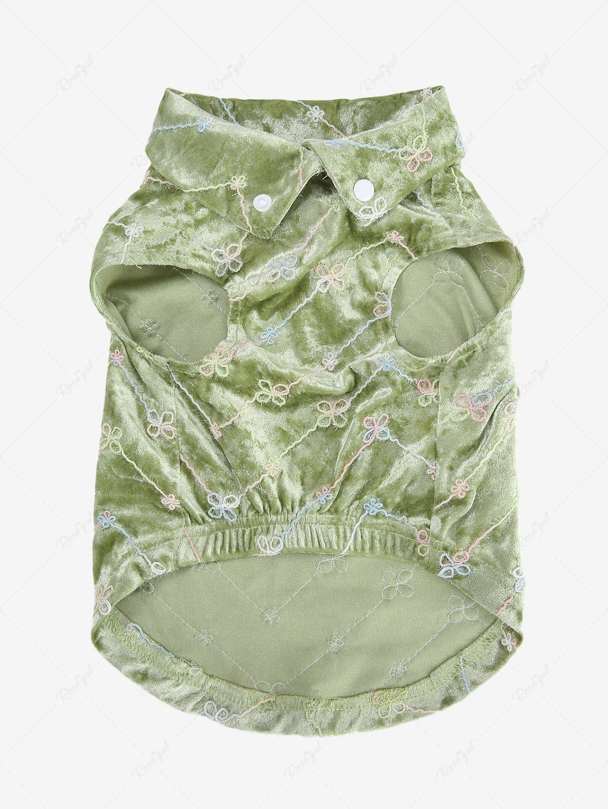 Pet's Turn-down Collar Button Floral Jacquard D-Ring Velvet Tank Top - Image 3