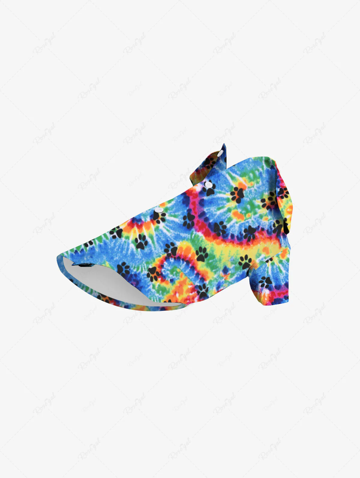 Pet's Turn-down Collar Colorful Spiral Tie Dye Cat Paw Printed Hawaii Button Shirt - Image 3