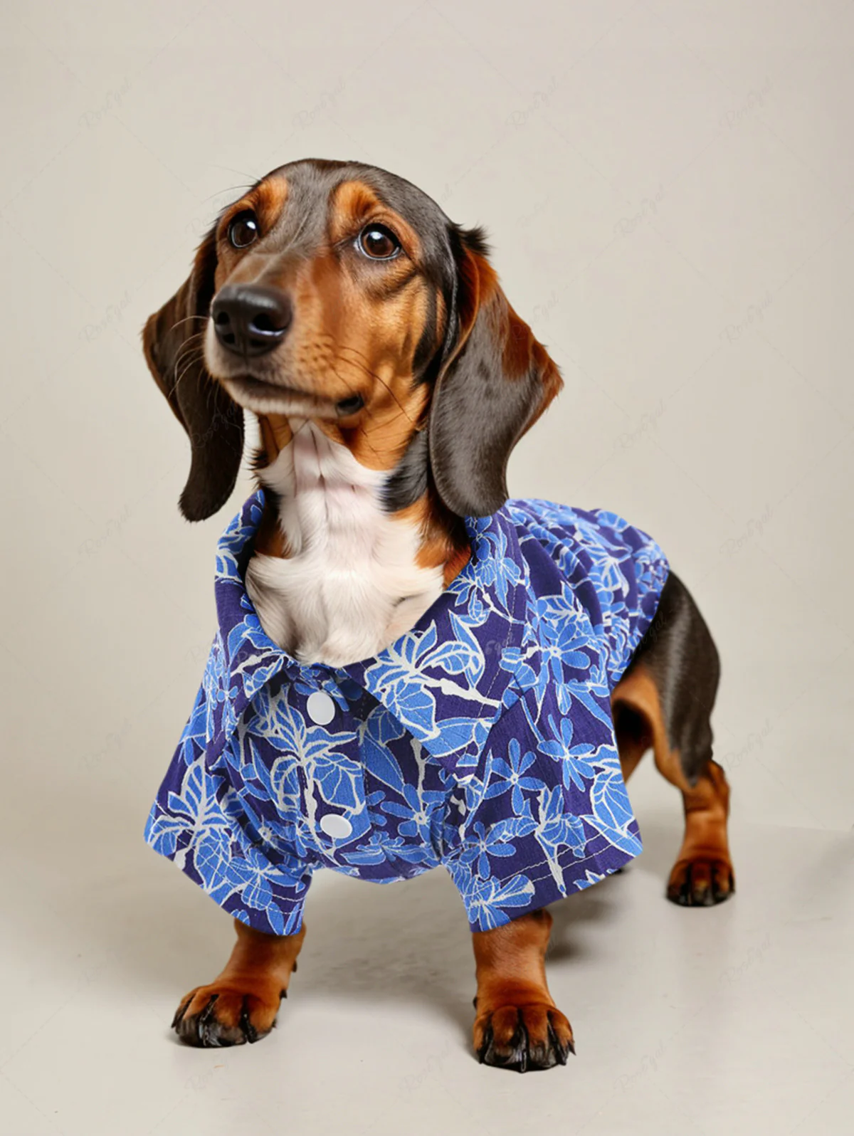 Pet's Turn-down Collar Flower Leaf Printed Hawaii Button Shirt - Image 3