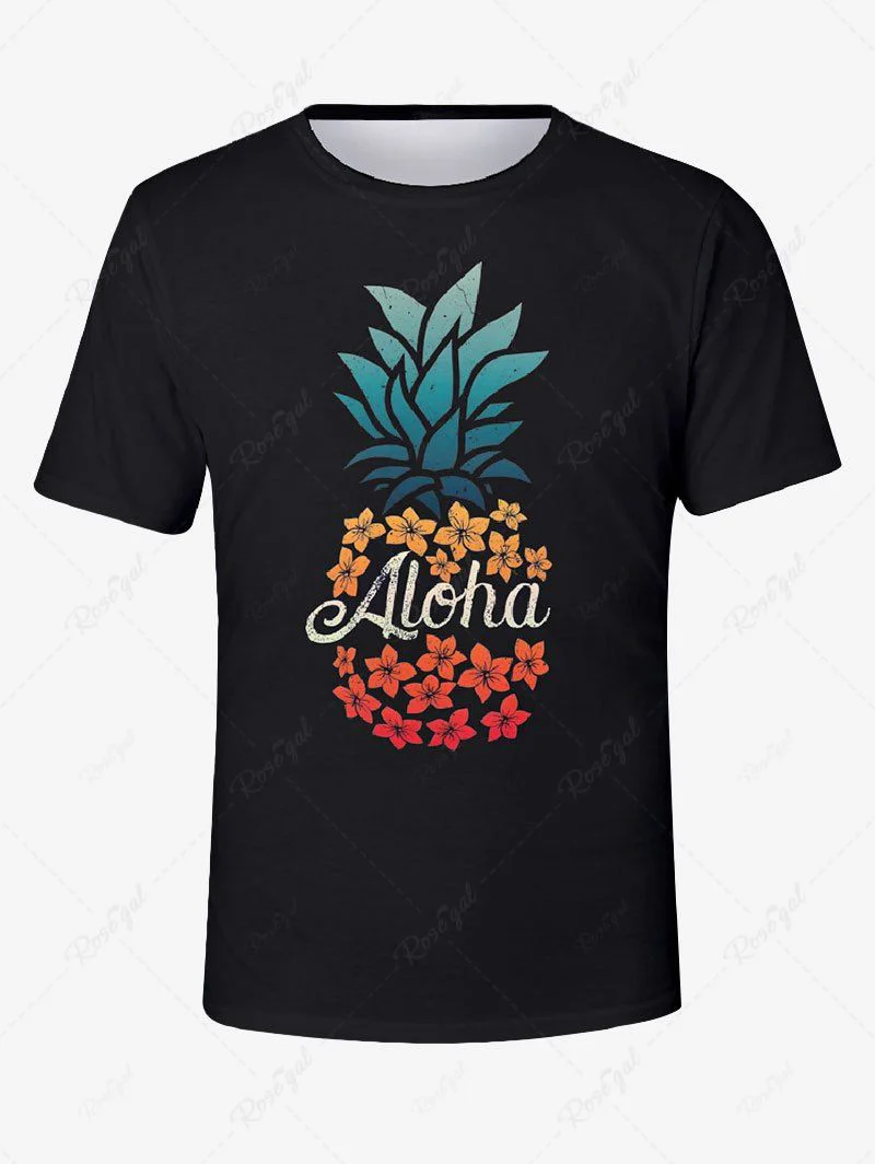 Pineapple Flowers Leaf Letters Print Hawaii Shirt and T-shirt Dog and Owner Matching Outfits - Image 5