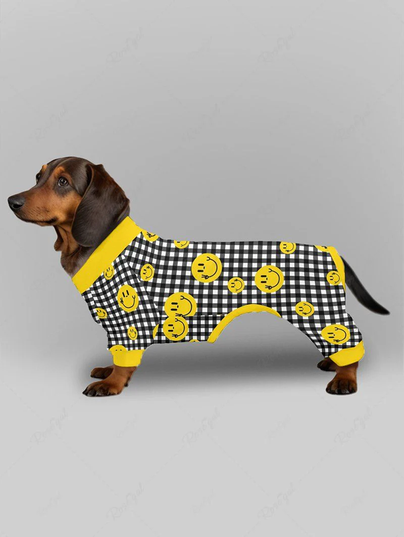Plaid Smile Face Print Pants Pajama Dog And Owner Matching Outfits - Image 3