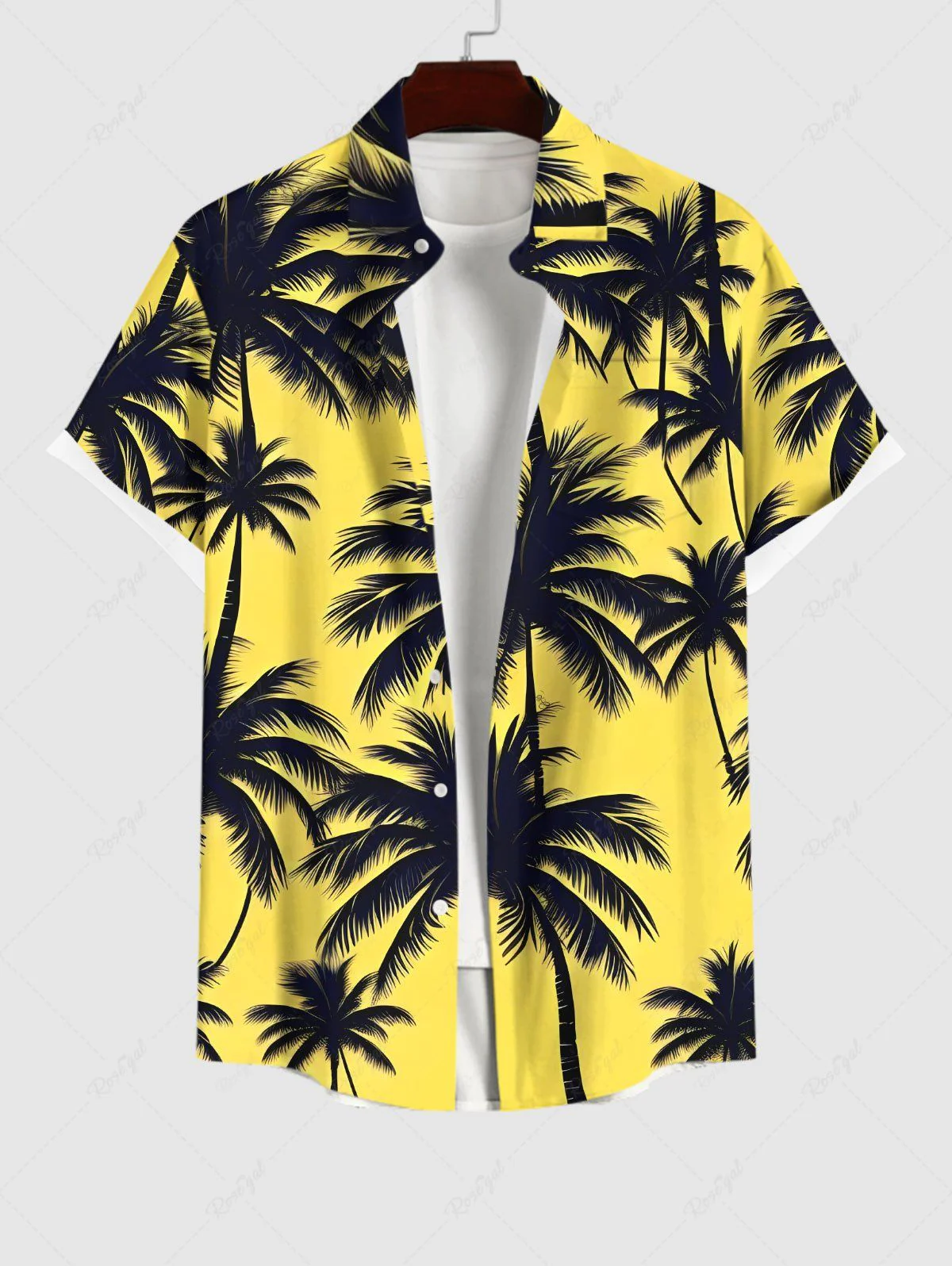 Coconut Tree Printed Buttons Pocket Hawaii Shirt For Men - Image 3