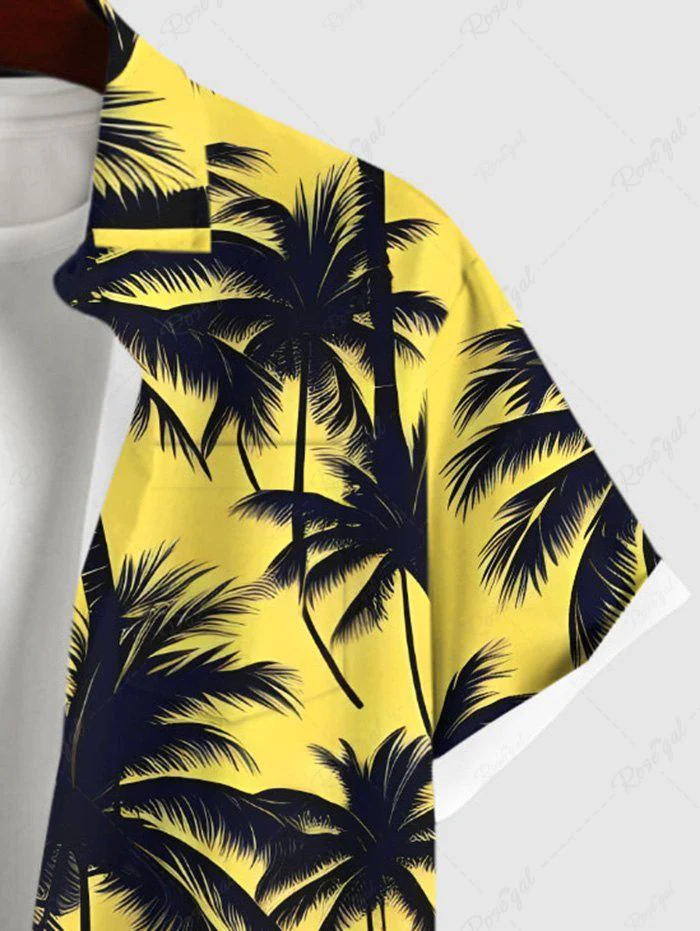 Coconut Tree Printed Buttons Pocket Hawaii Shirt For Men - Image 5