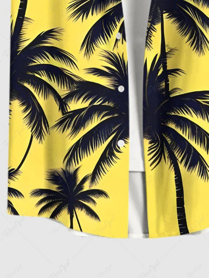 Coconut Tree Printed Buttons Pocket Hawaii Shirt For Men - Image 6