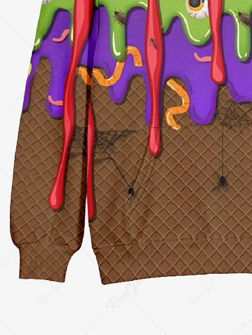 Plus Size Eye Insects Paint Drop Blobs Teeth Plaid Textured Printed Halloween Pocket Drawstring Pullover Hoodie - Image 8