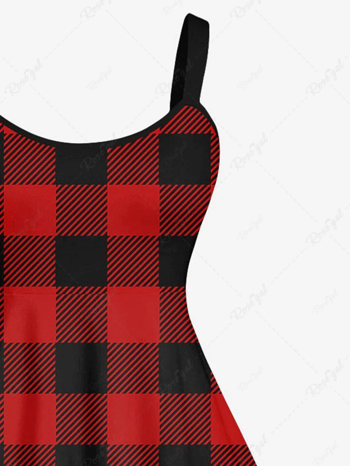 Plus Size Geometric Plaid Printed A Line Tank Dress - Image 4
