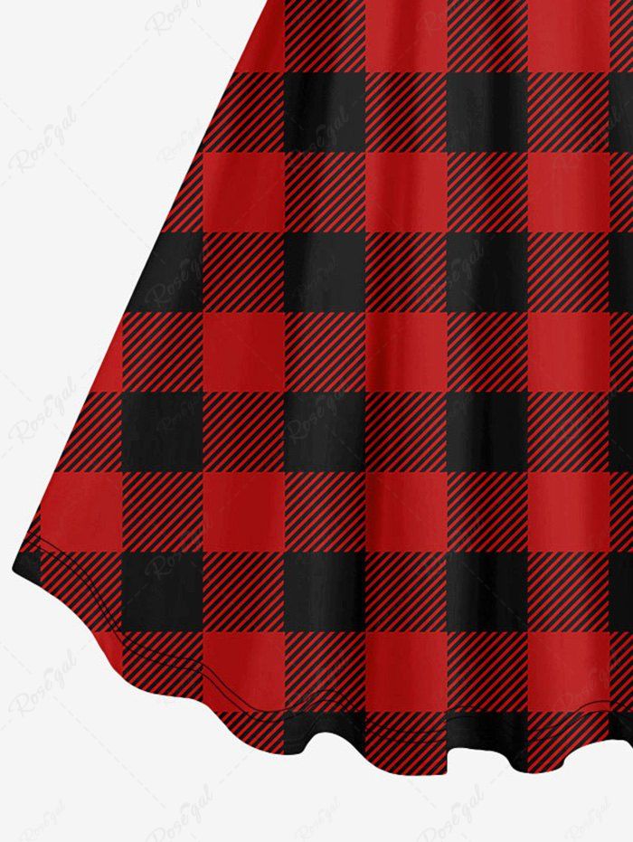 Plus Size Geometric Plaid Printed A Line Tank Dress - Image 5