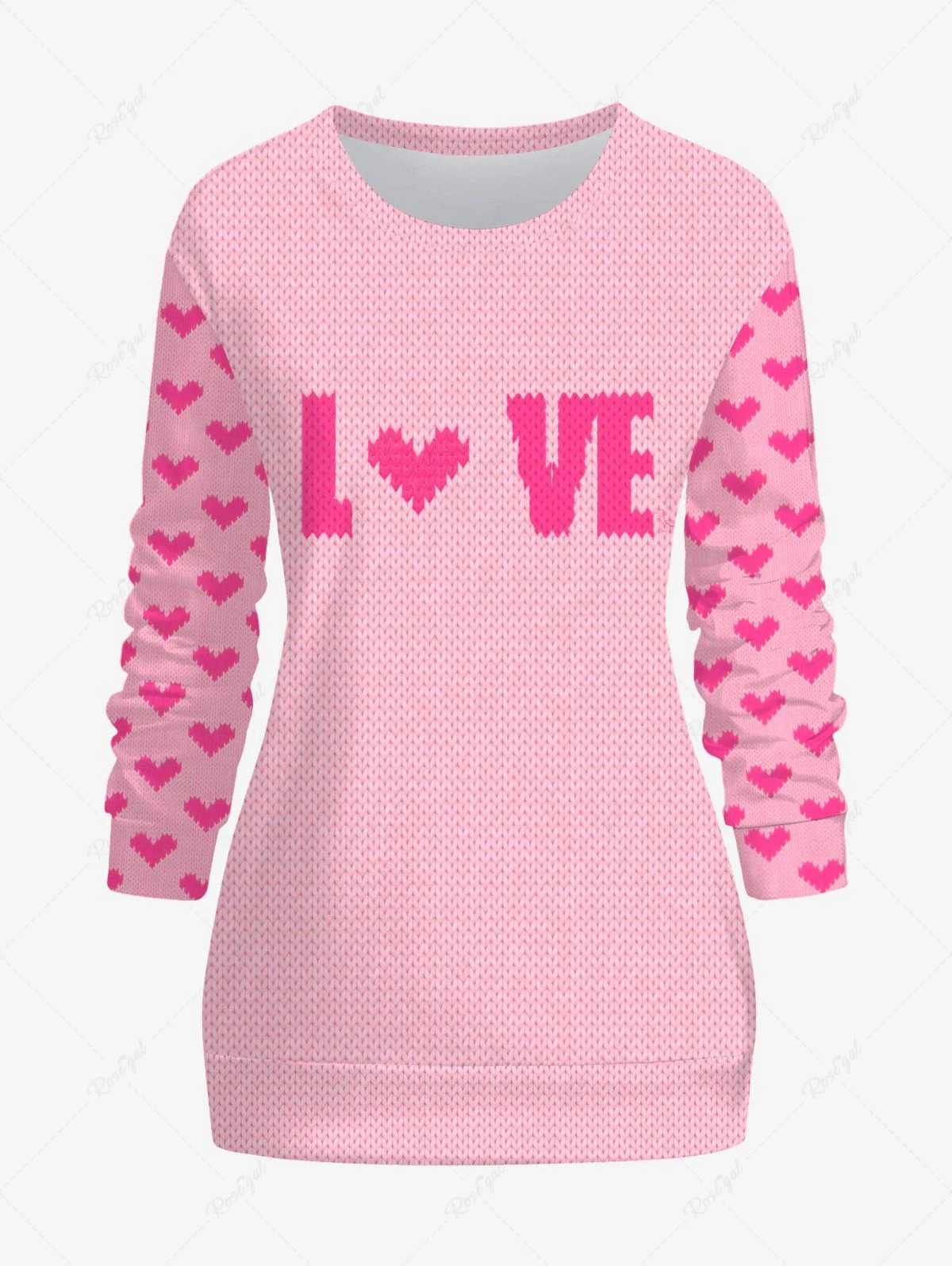 Plus Size Heart Love Letters Knitting 3D Printed Sweatshirt - Image 3