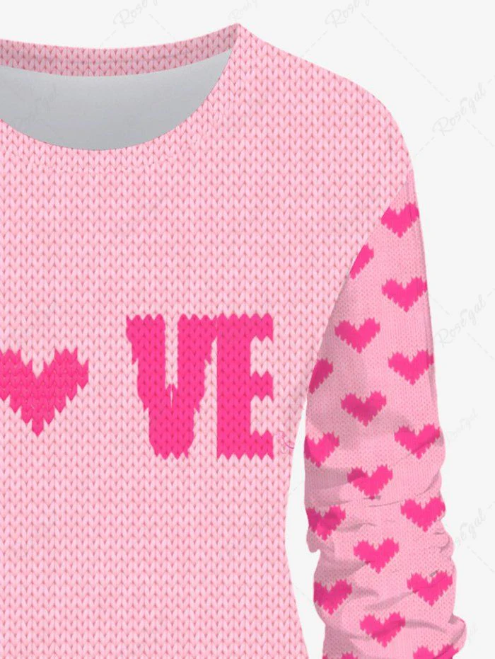 Plus Size Heart Love Letters Knitting 3D Printed Sweatshirt - Image 5