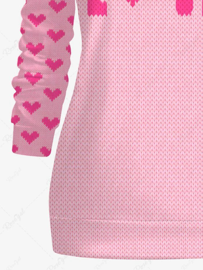 Plus Size Heart Love Letters Knitting 3D Printed Sweatshirt - Image 6