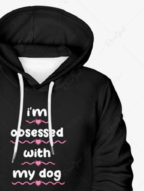Plus Size Letters Heart Wavy Lines Printed Pocket Drawstring Hoodie - Image 4