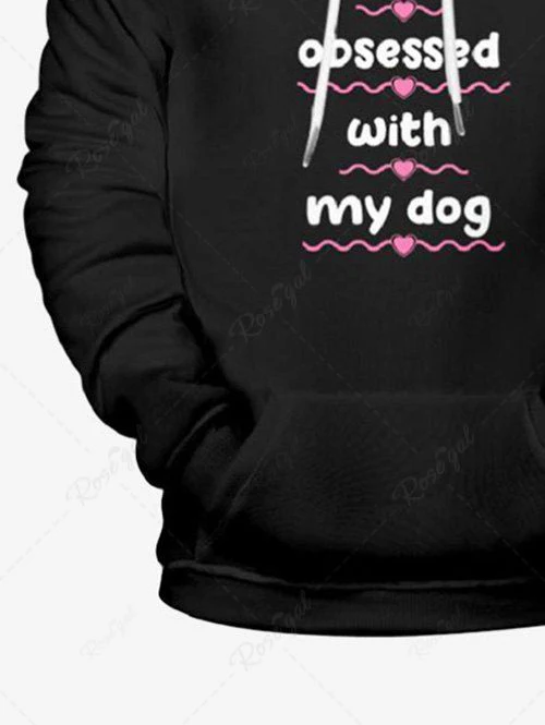 Plus Size Letters Heart Wavy Lines Printed Pocket Drawstring Hoodie - Image 5