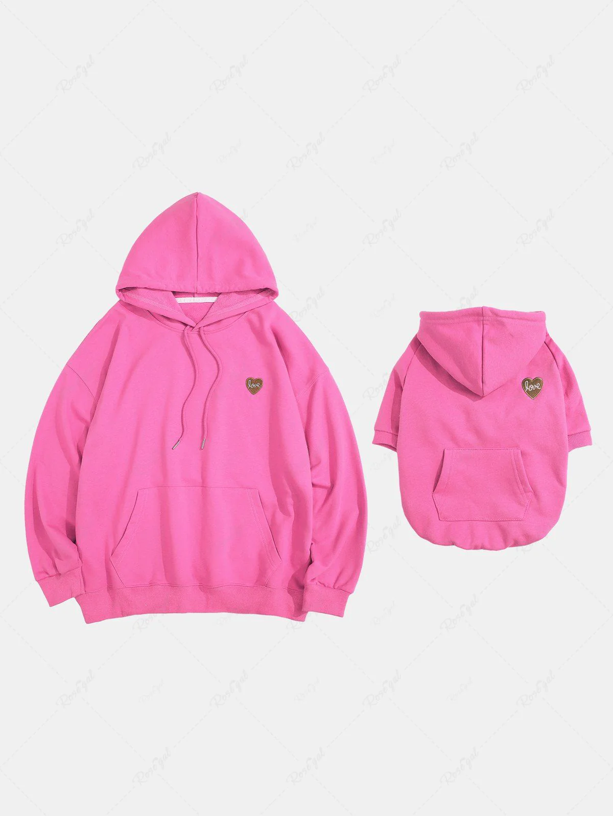 Plus Size Love Letters Heart Appliques Pocket Drawstring Hoodie - Image 4