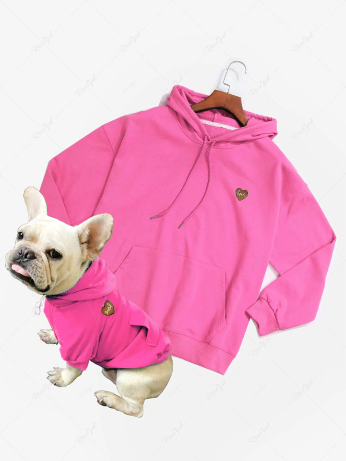 Plus Size Love Letters Heart Appliques Pocket Drawstring Hoodie - Image 5