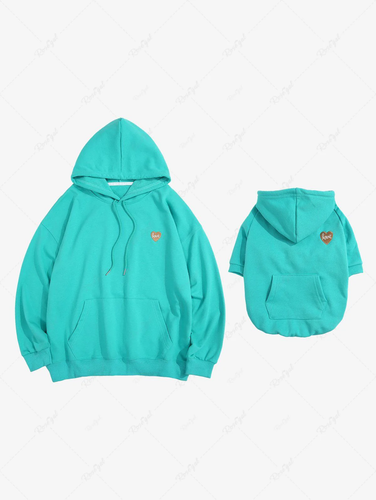 Plus Size Love Letters Heart Appliques Pocket Drawstring Hoodie - Image 3