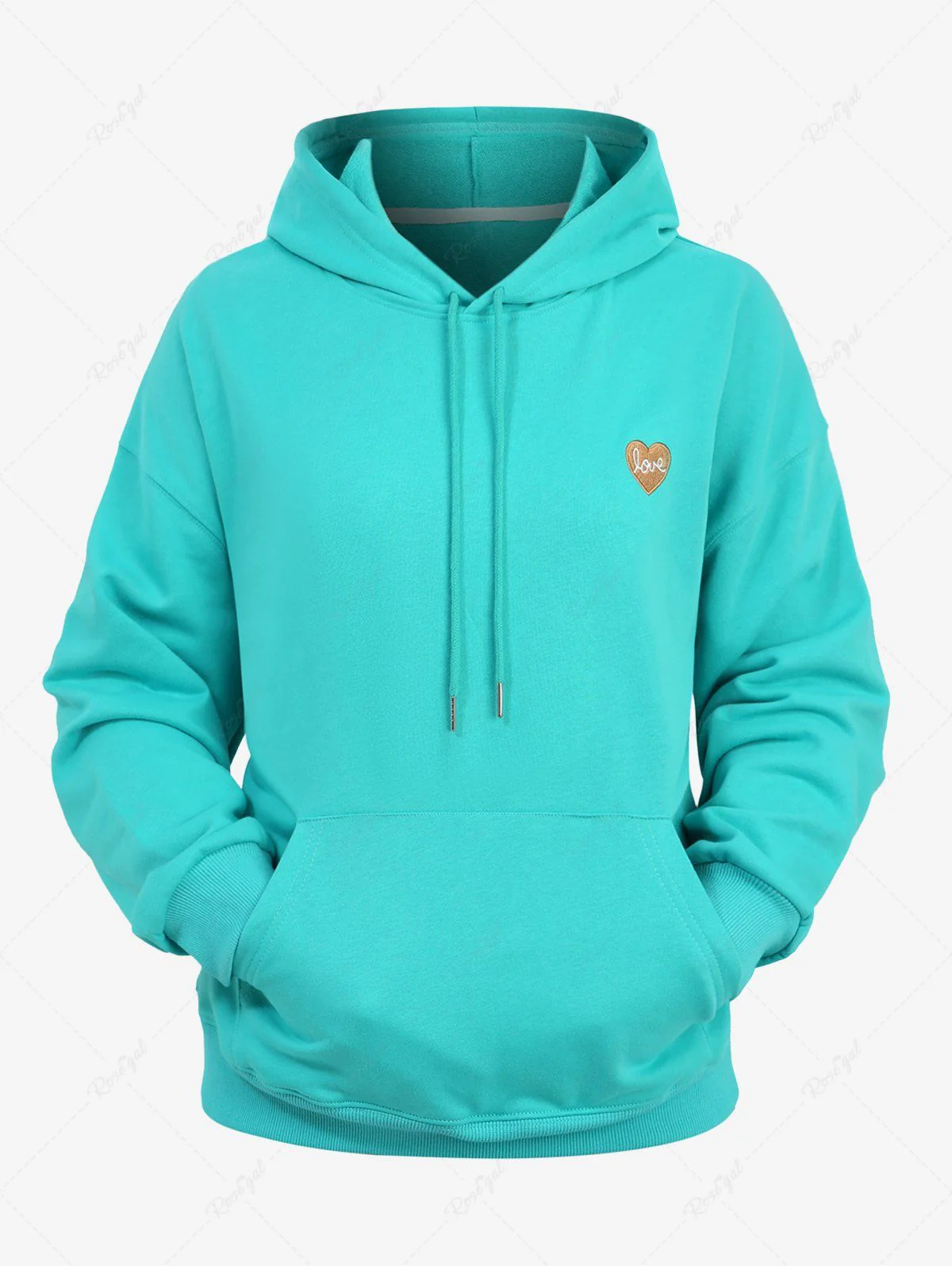 Plus Size Love Letters Heart Appliques Pocket Drawstring Hoodie - Image 4