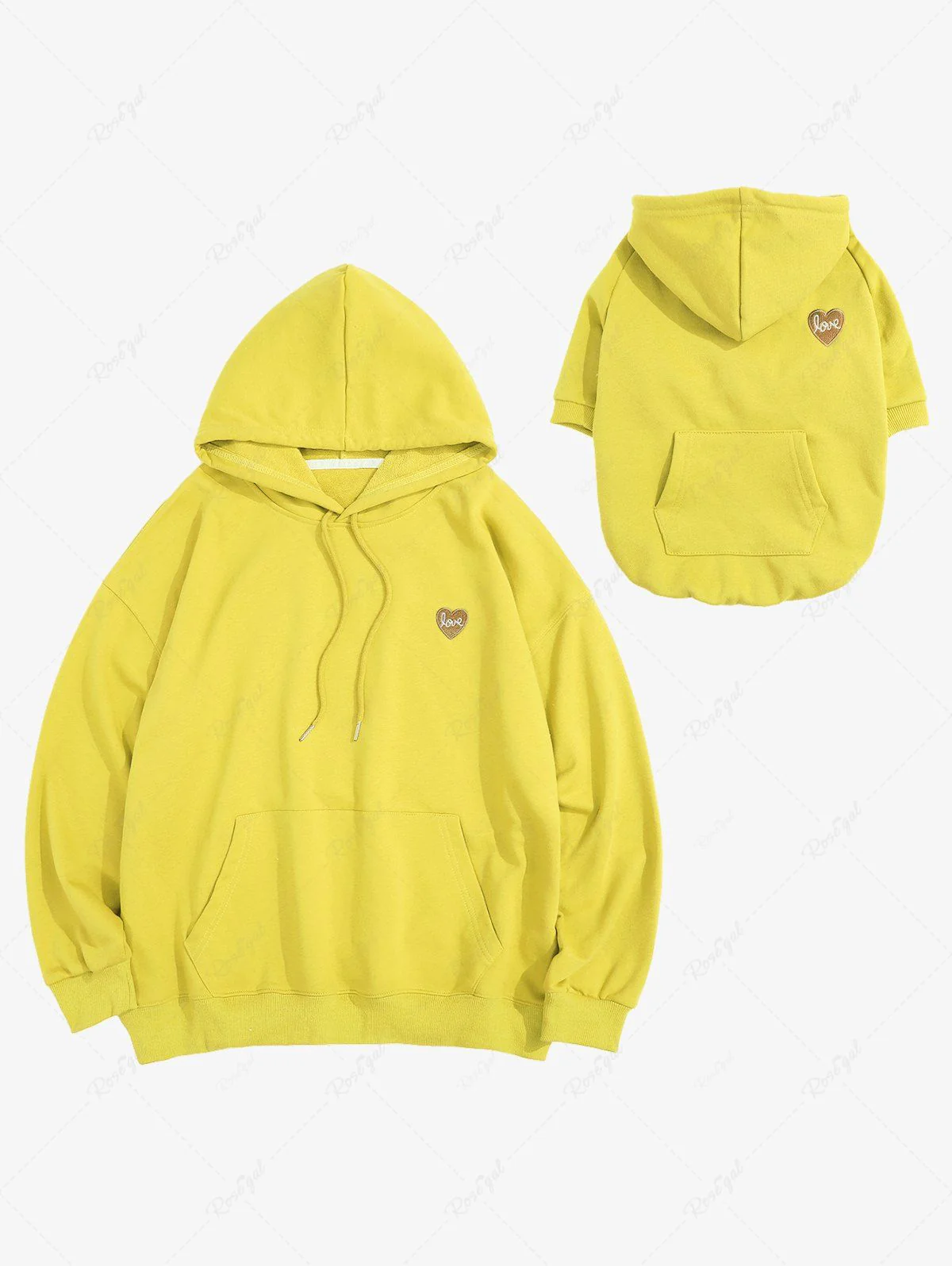 Plus Size Love Letters Heart Appliques Pocket Drawstring Hoodie - Image 3