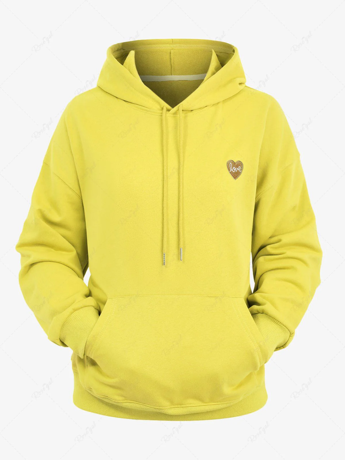 Plus Size Love Letters Heart Appliques Pocket Drawstring Hoodie - Image 6
