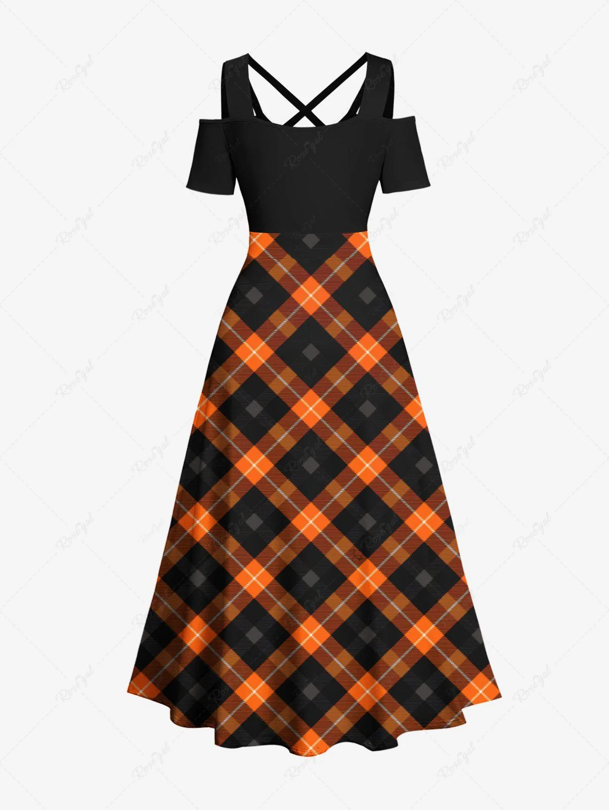 Plus Size Ombre Geometric Plaid Printed Crisscross A Line Maxi Dress - Image 3