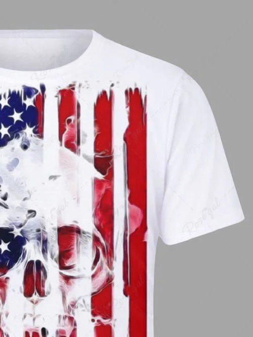 Plus Size Patriotic American Flag Skull Printed T-shirt For Men - Image 4