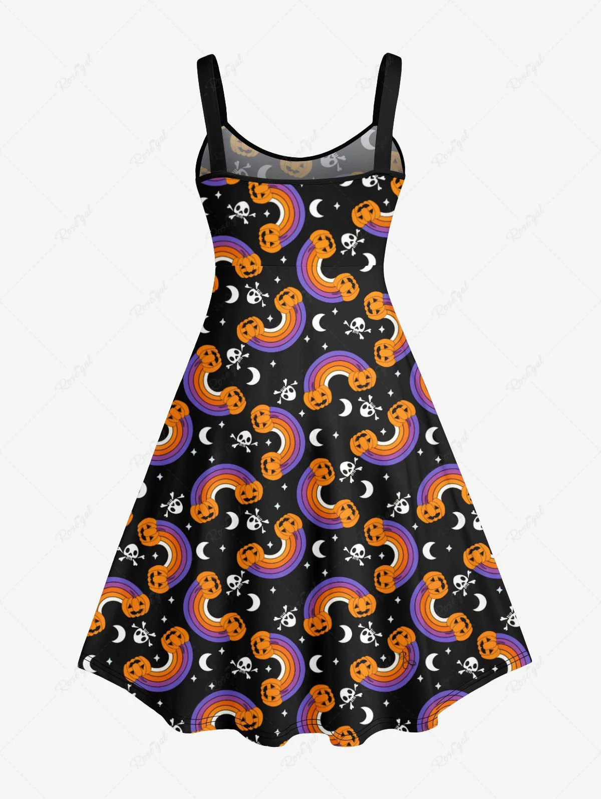 Plus Size Pumpkin Rainbow Star Moon Skulls Printed Halloween Costume A Line Tank Dress - Image 4