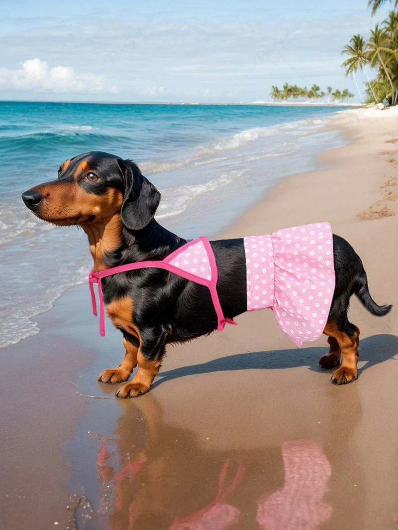Polka Dot Print Hawaii Shirt Bikini Dog And Owner Matching Outfits - Image 3
