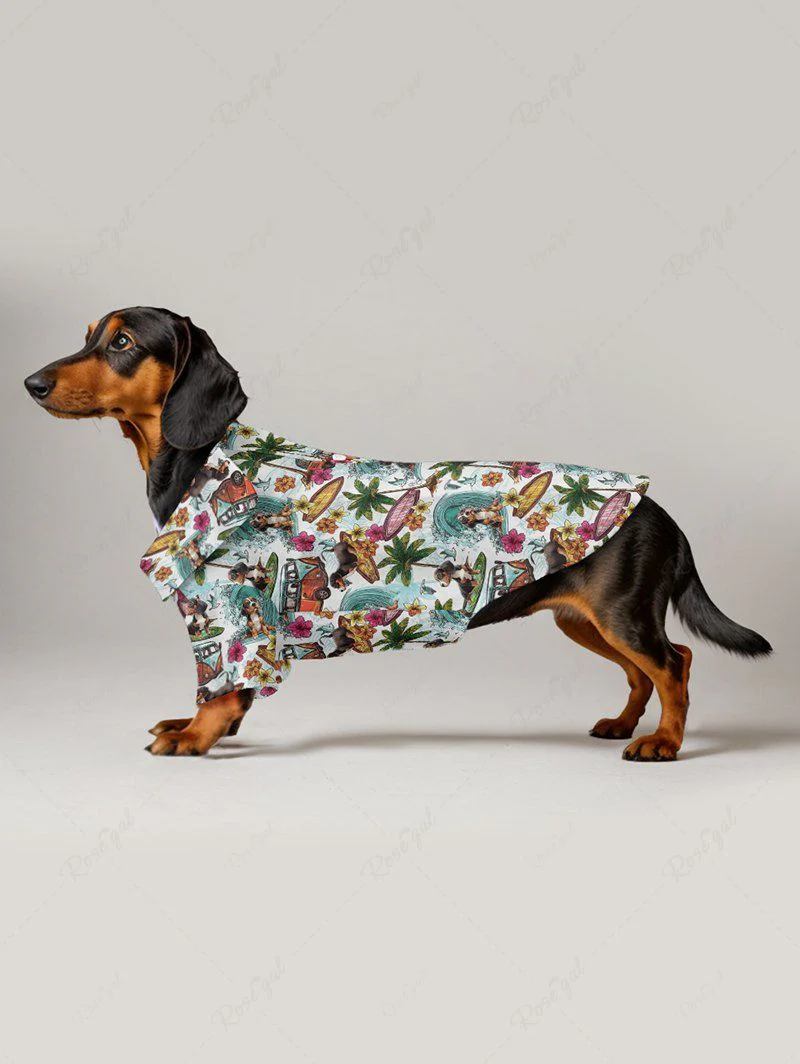 Sea Waves Coconut Tree Flowers Print Hawaii Shirt Dog And Owner Matching Outfits - Image 3