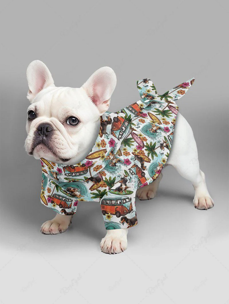 Sea Waves Coconut Tree Flowers Print Hawaii Shirt Dog And Owner Matching Outfits - Image 4