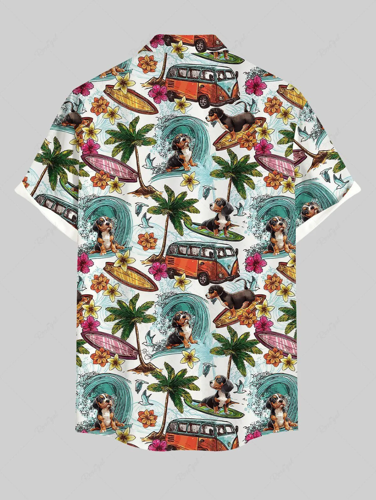 Sea Waves Coconut Tree Flowers Print Hawaii Shirt Dog And Owner Matching Outfits - Image 9