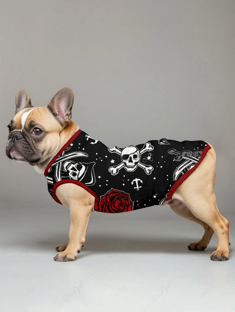 Skull Rose Flower Star Anchor Printed Tank Top and Wide Leg Pants Dog and Owner Matching Outfits - Image 3