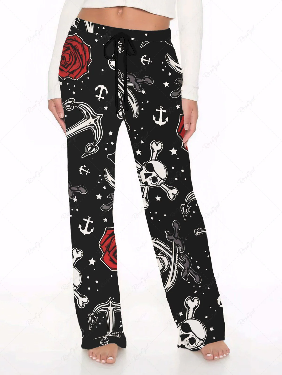 Skull Rose Flower Star Anchor Printed Tank Top and Wide Leg Pants Dog and Owner Matching Outfits - Image 4