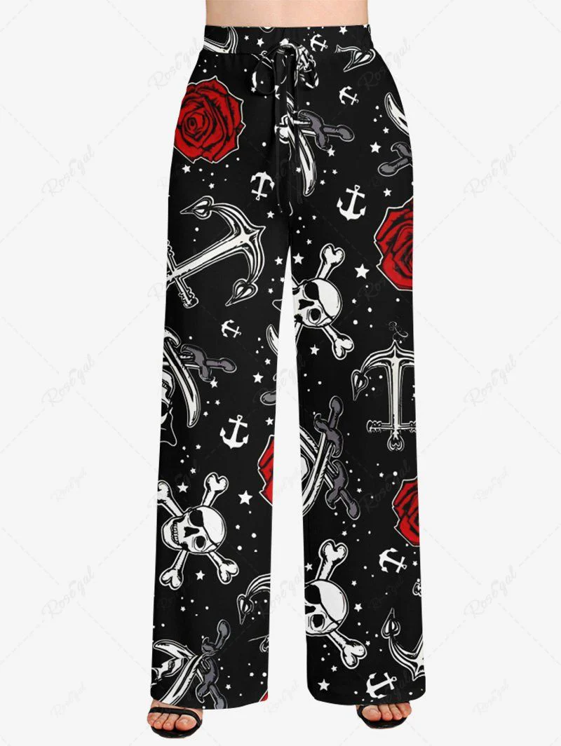 Skull Rose Flower Star Anchor Printed Tank Top and Wide Leg Pants Dog and Owner Matching Outfits - Image 5