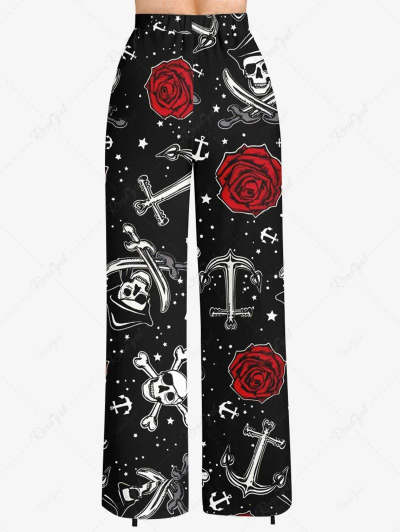 Skull Rose Flower Star Anchor Printed Tank Top and Wide Leg Pants Dog and Owner Matching Outfits - Image 6