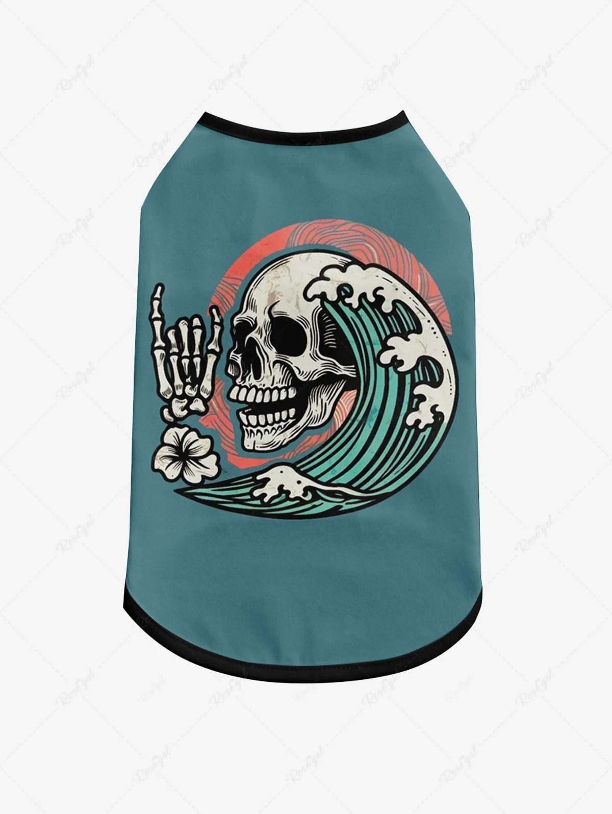 Skull Skeleton Floral Sea Wave Print Tank Top and T-shirt For Men Dog and Owner Matching Outfits - Image 4