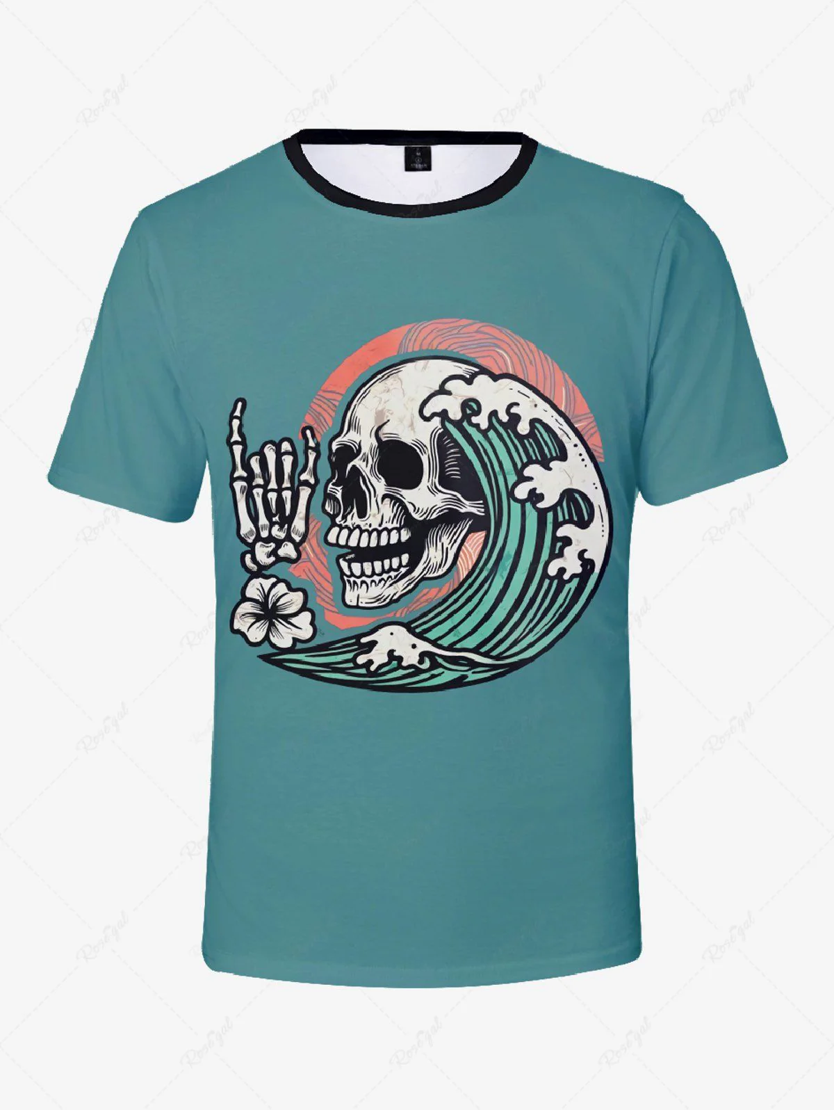 Skull Skeleton Floral Sea Wave Print Tank Top and T-shirt For Men Dog and Owner Matching Outfits - Image 7